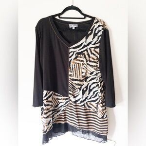 JM Collection Black and Brown Zebra Print Tunic 2X